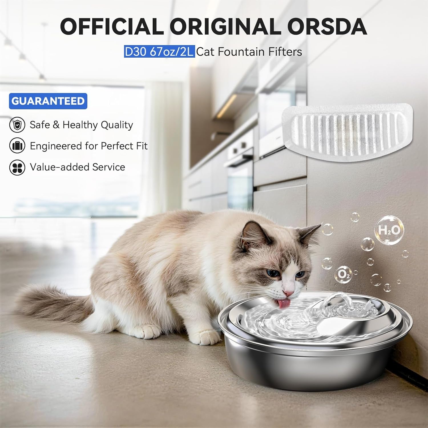 Cat Water Fountain Filters, Replacement Carbon, Resin Filters for D30 67Oz/2L Automatic Pet Fountain Cat Water Fountain Dog Water Dispenser, 3 Triple Filtration System (12PCS 67Oz/2L Filters)